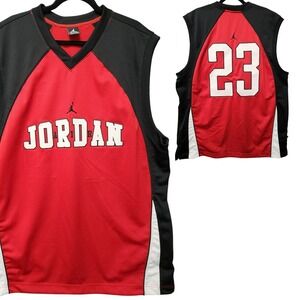 Vintage Nike Air Jordan Spellout Jersey Mens XXL Red Black Mesh #23 Back Hit